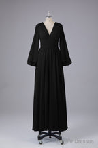 Elegant Long Sleeves V Neck Chiffon Long Bridesmaid Dresses