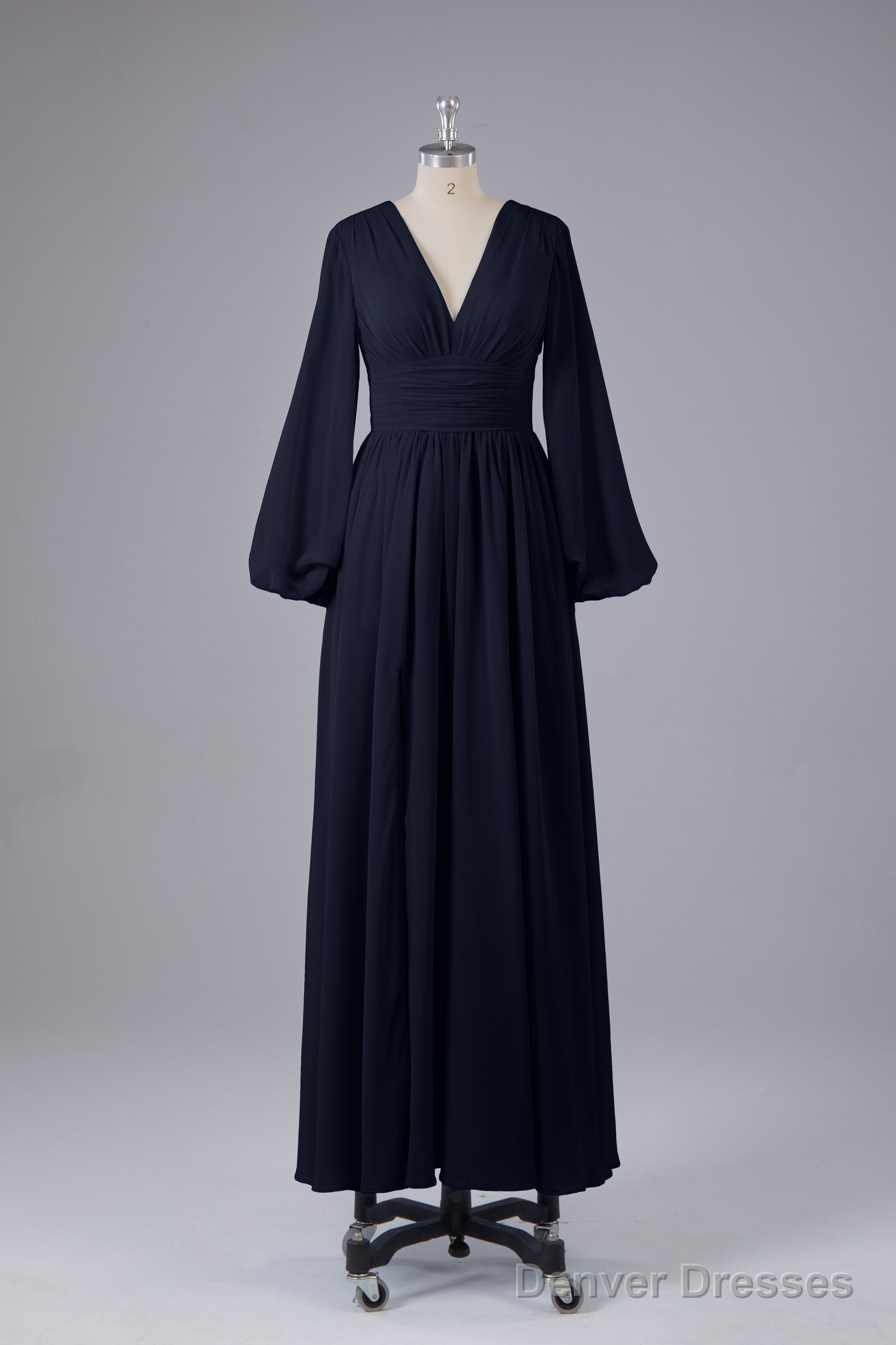 Elegant Long Sleeves V Neck Chiffon Long Bridesmaid Dresses