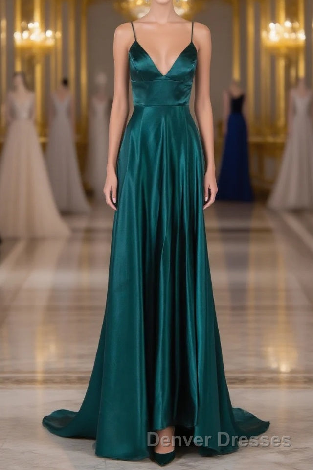 Elegant Open Back Spaghetti Straps Sweep Train Long Prom Dress