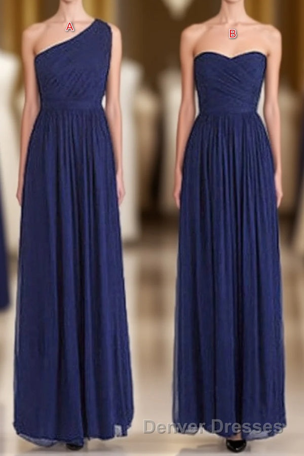 Elegant A-Line Navy Blue Chiffon Long Bridesmaid Dress Main image