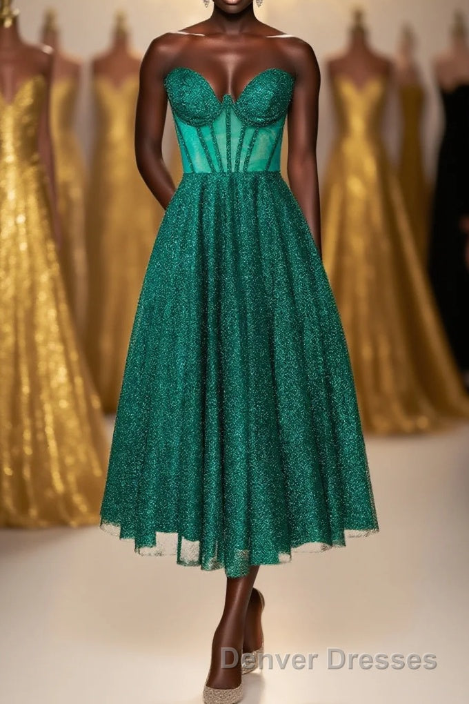 Green Corset A-line Tea Length Dress Main image