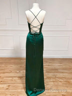 straps mermaid long formal Dress prom Dress with side slit and cowl neck