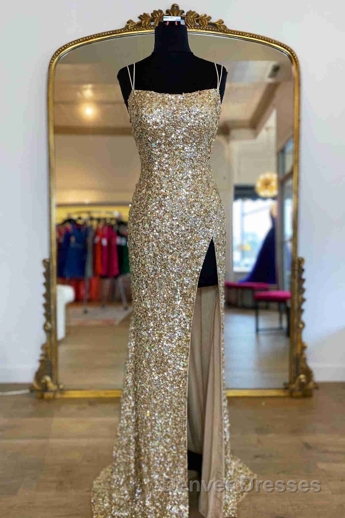 Sparkle Tiffany Blue Sequins Long Prom Dress with Slit Secondary image