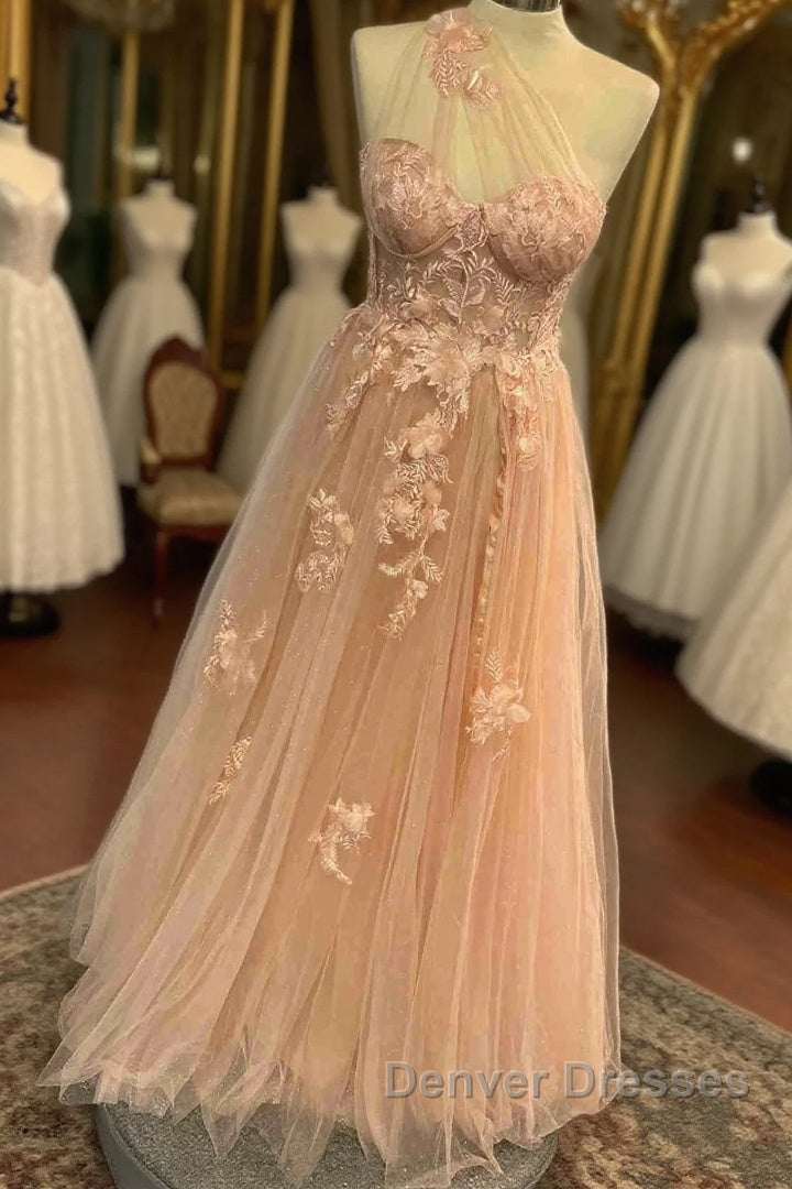 Sweetheart One Shoulder Pink Prom Dress with Flowers