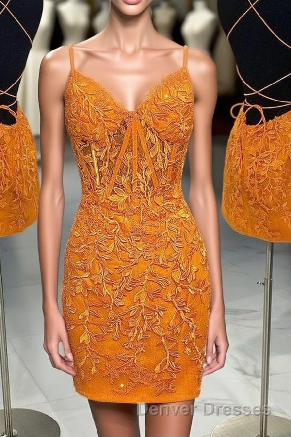 Tie Back Blue Appliqued Bodycon Homecoming Dress Main image