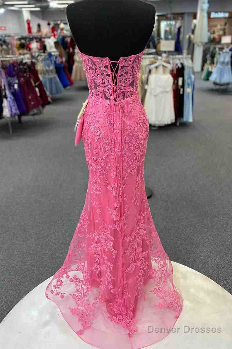 Mermaid Sweetheart Hot Pink Lace Appliques Prom Dresses Secondary image