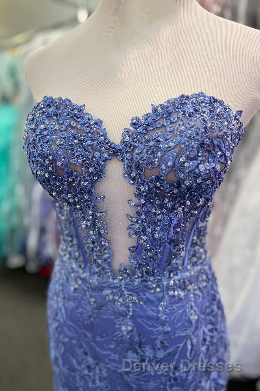 Sweetheart Periwinkle Keyhole Mermaid Prom Dress with Appliques Secondary image