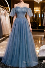 Glitter Fairytale Tulle Dusty Blue Prom Dress