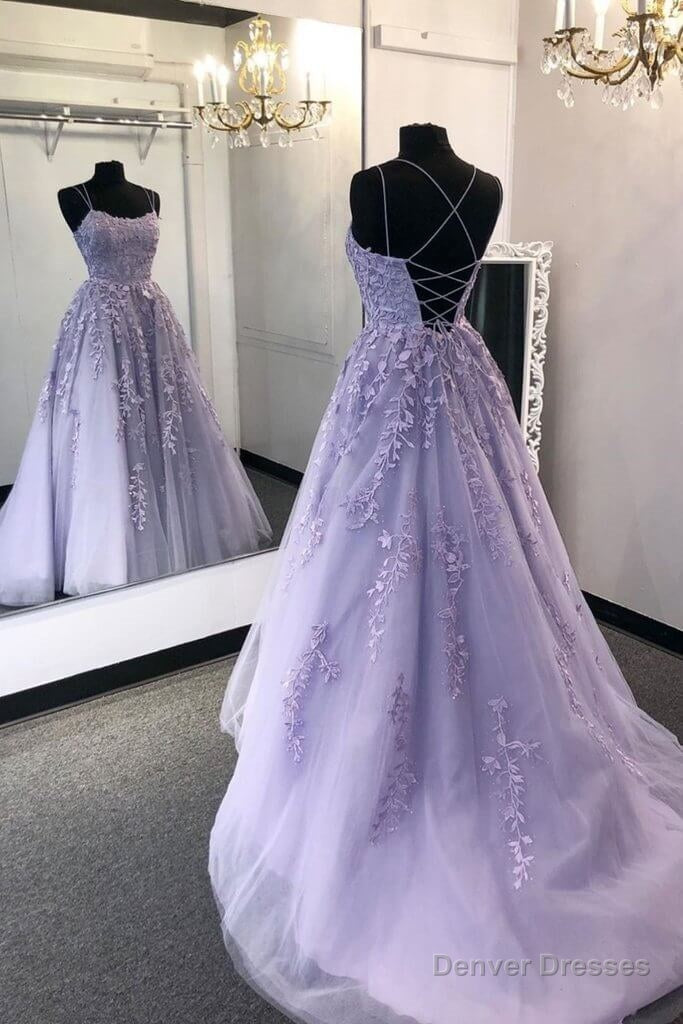 Lilac Lace Applique Back Open with Train Bridal Party Dresses Main image