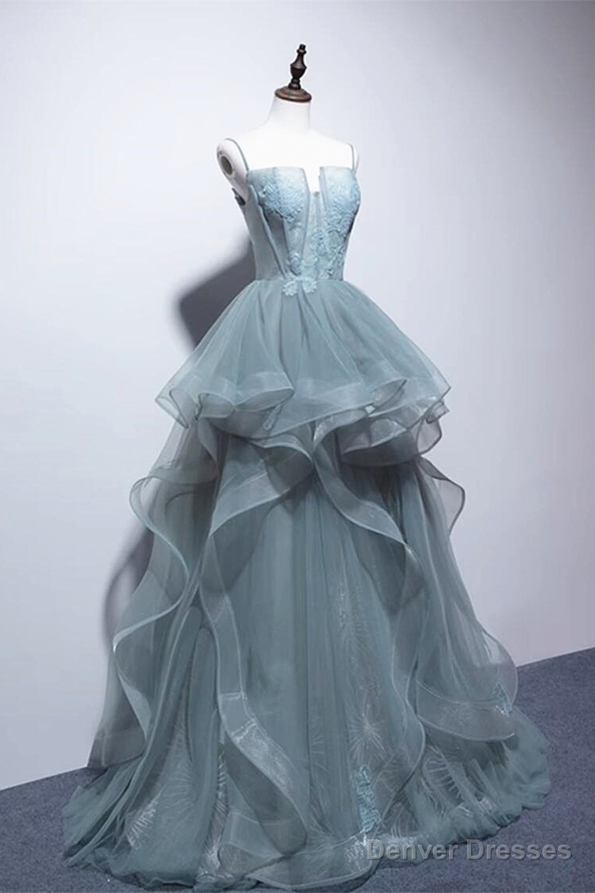 Green Lace Long Prom Dresses, Green Lace Long Formal Evening Dresses