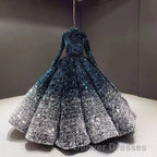 Glitter High Neck Open Back Lace Up Ball Gown Prom Dress