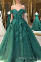 Off Shoulder Lace A Line Long Custom Evening Prom Dress