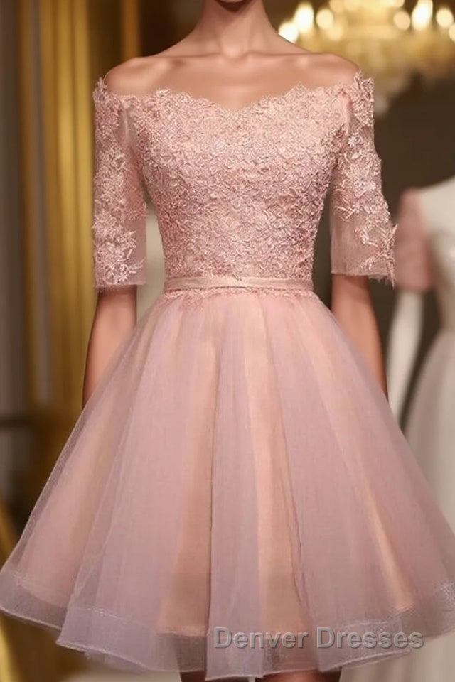 Off Shoulder Half Sleeve Appliques Short Homecoming Dress Main image