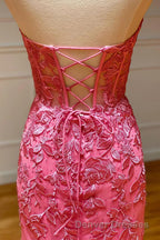 Coral Sweetheart Lace-Up Long Mermaid Prom Dress with Appliques