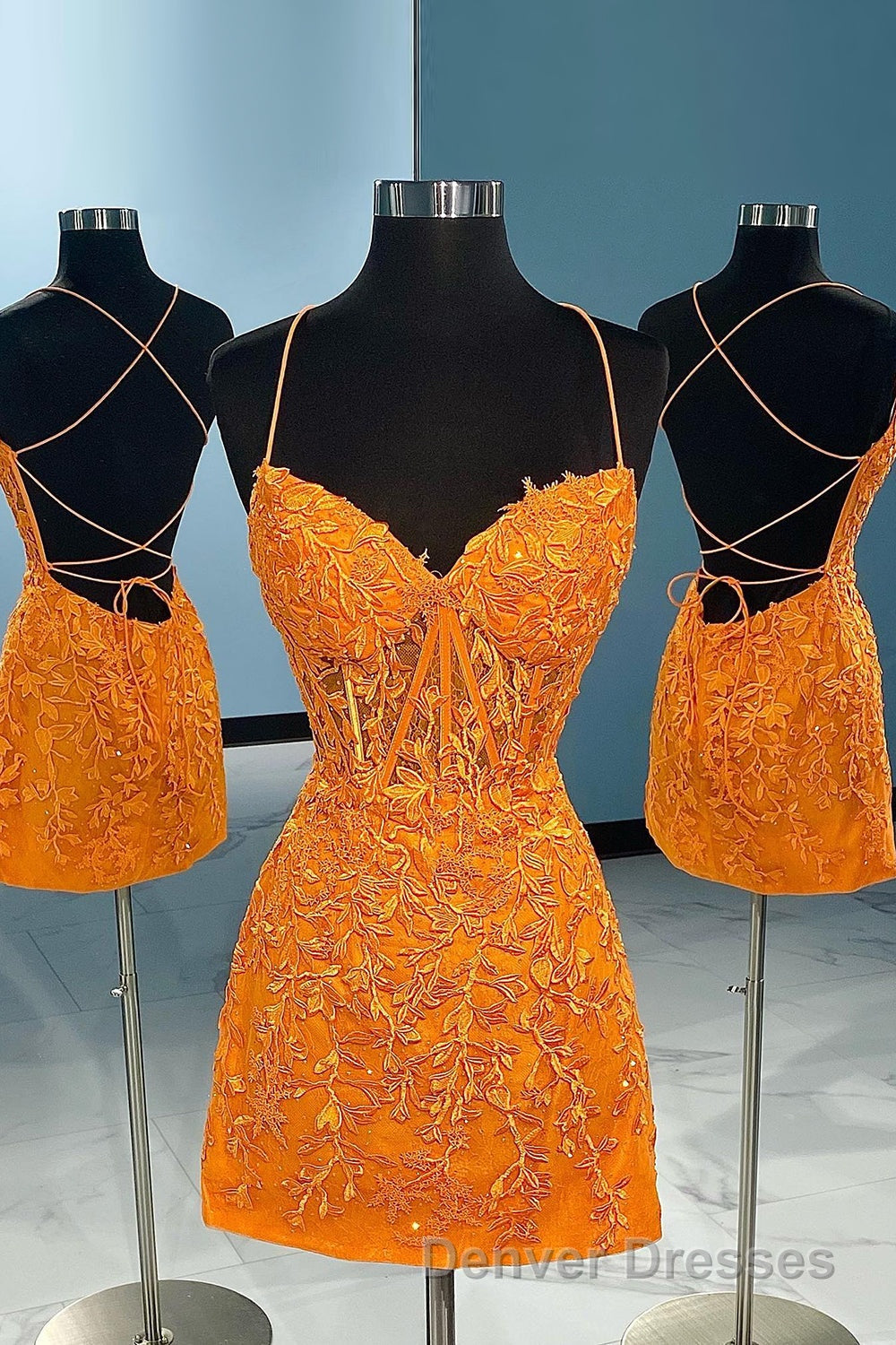 Champagne Spaghetti Straps Tight Short Homecoming Dress with Appliques