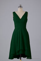 High Low Knee Length V-Neck Bridesmaid Dresses