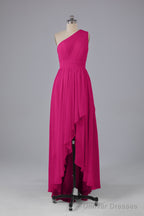 High Low One Shoulder Chiffon Bridesmaid Dresses