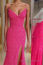 Mermaid Sequins Flattering Long Prom Party Dress With Slit