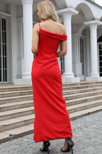 fairytale prom dress one shoulder sleeveless slit pleated ankle length evening dress 90s inspiration