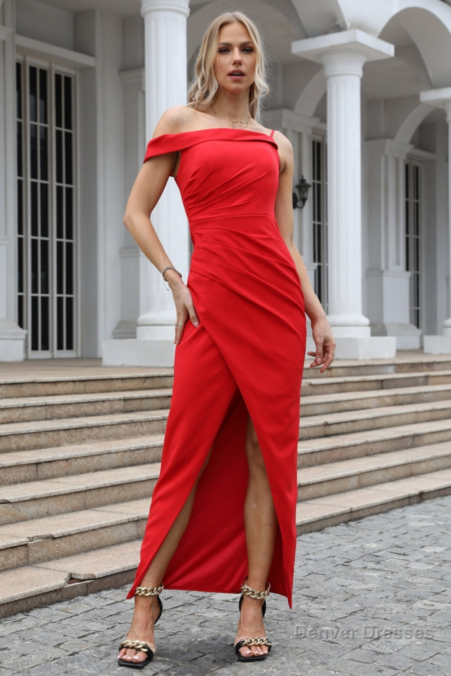 Fairytale Prom Dress, One-Shoulder Sleeveless Slit Pleated Ankle Length Evening Dress 90s Inspiration Secondary image