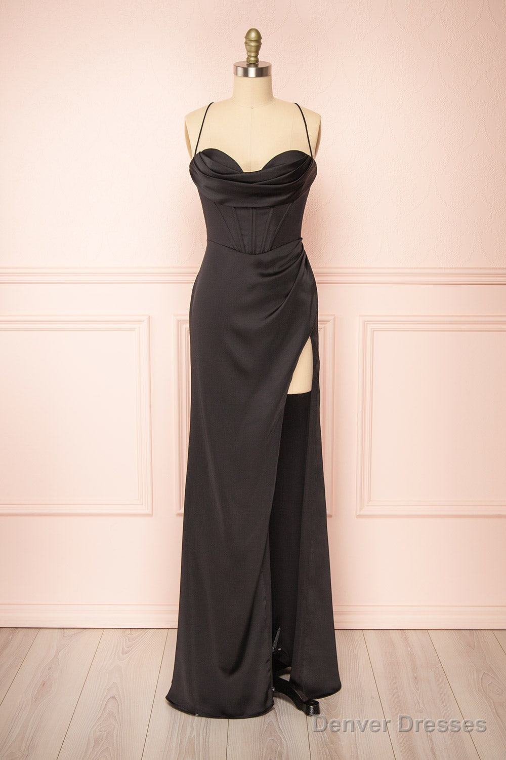 Black Prom Dresses, Corset Cowl Neck Maxi Dress, Black Bridesmaid Dress Main image