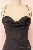 Black Prom Dresses, Corset Cowl Neck Maxi Dress, Black Bridesmaid Dress