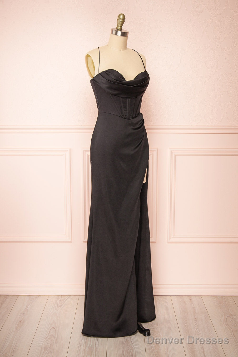 Black Prom Dresses, Corset Cowl Neck Maxi Dress, Black Bridesmaid Dress