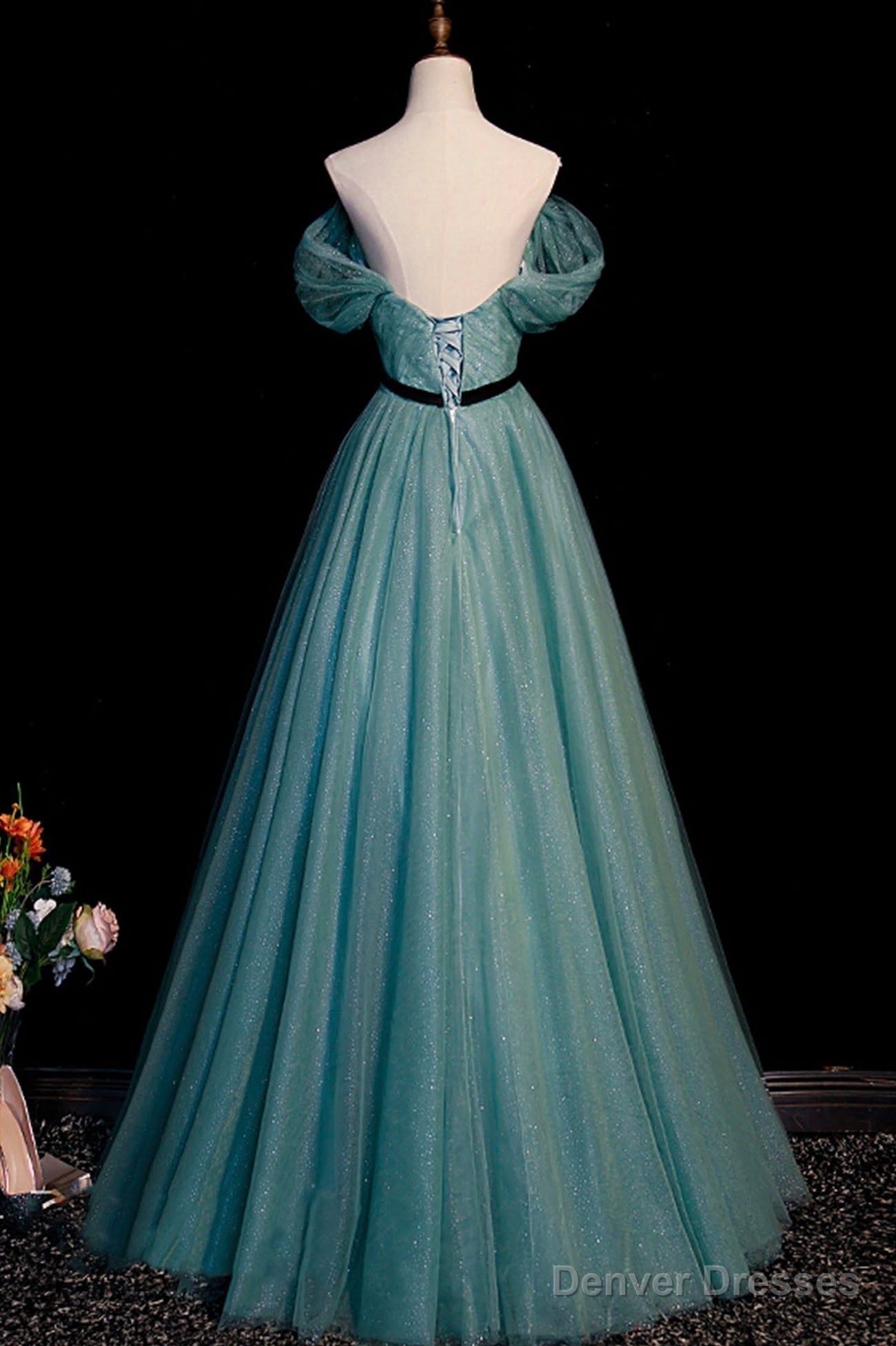 Green Tulle Long Senior Prom Dress, A-Line Formal Evening Dress