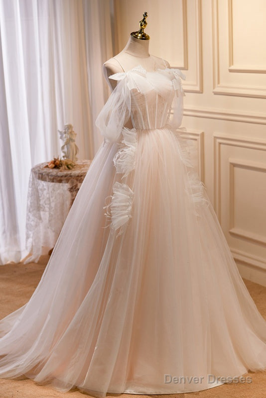 Charming Spaghetti Straps Ball Gown Off The Shoulder A Line Tulle Long Prom Dresses Main image