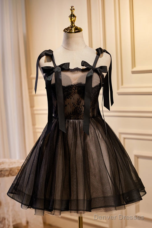 Cute Black Sleeveless A Line Tulle Short Homecoming Dresses Main image