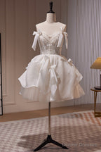 Ivory Spaghetti Straps Beading Lace Short Homecoming Dresses