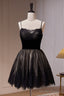 Black Spaghetti Straps Lace Tulle Short Homecoming Dresses