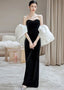 Puff Sleeve Off Shoulder Two Tone Velvet A-Line Evening Gown
