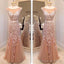 Dark Champagne Cap Sleeve Tulle Lace Prom Dress