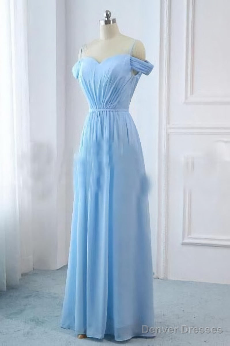 Light Sky Blue A Line Off The Shoulder Natural Waist Ruched Prom Dress, Lace Up Party Dress Secondary image