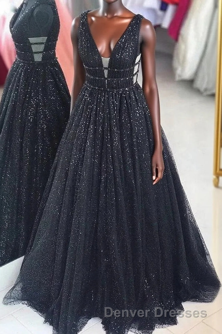 Black Sparkly V-neck For Mal Prom Dress Pretty Princess Dress For Teens Main image