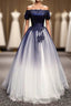 Modest Royal Blue Long Flowy Evening Prom Dress With Lace Appliques