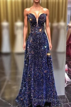 Chic Long Strapless Sparkly Tight Prom Dress Formal Party Dress