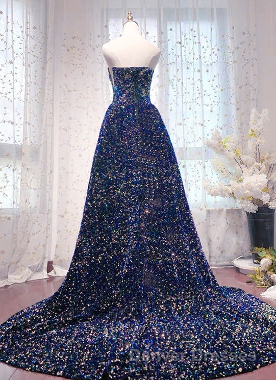 Chic Long Strapless Sparkly Tight Prom Dress Formal Party Dress