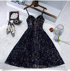 Glitter Spaghetti Straps Cute Short Prom Dress Tight Tea Length Homecoming Dress