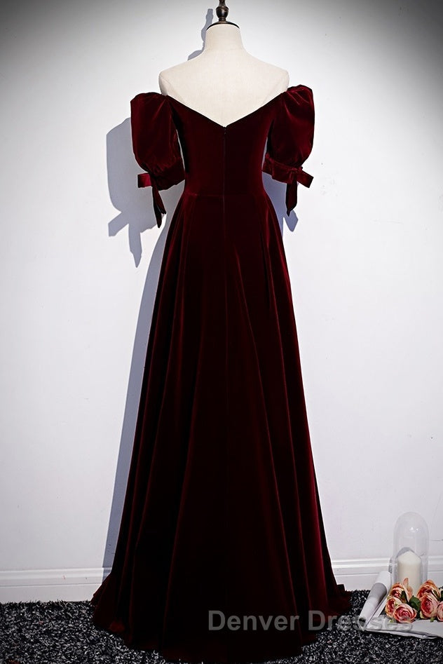 Modest Charming Burgundy Long Prom Dress Vintage Evening Dress With Bowknot Secondary image