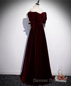 Modest Charming Burgundy Long Prom Dress Vintage Evening Dress With Bowknot