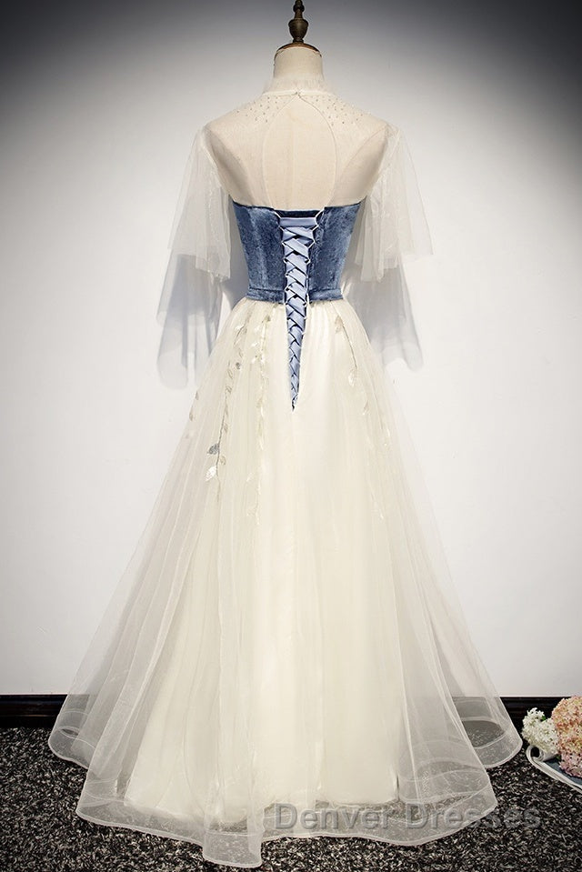 Elegant Ivory And Blue Flowy Princess Prom Dress For Teens Long Homecoming Dress Secondary image