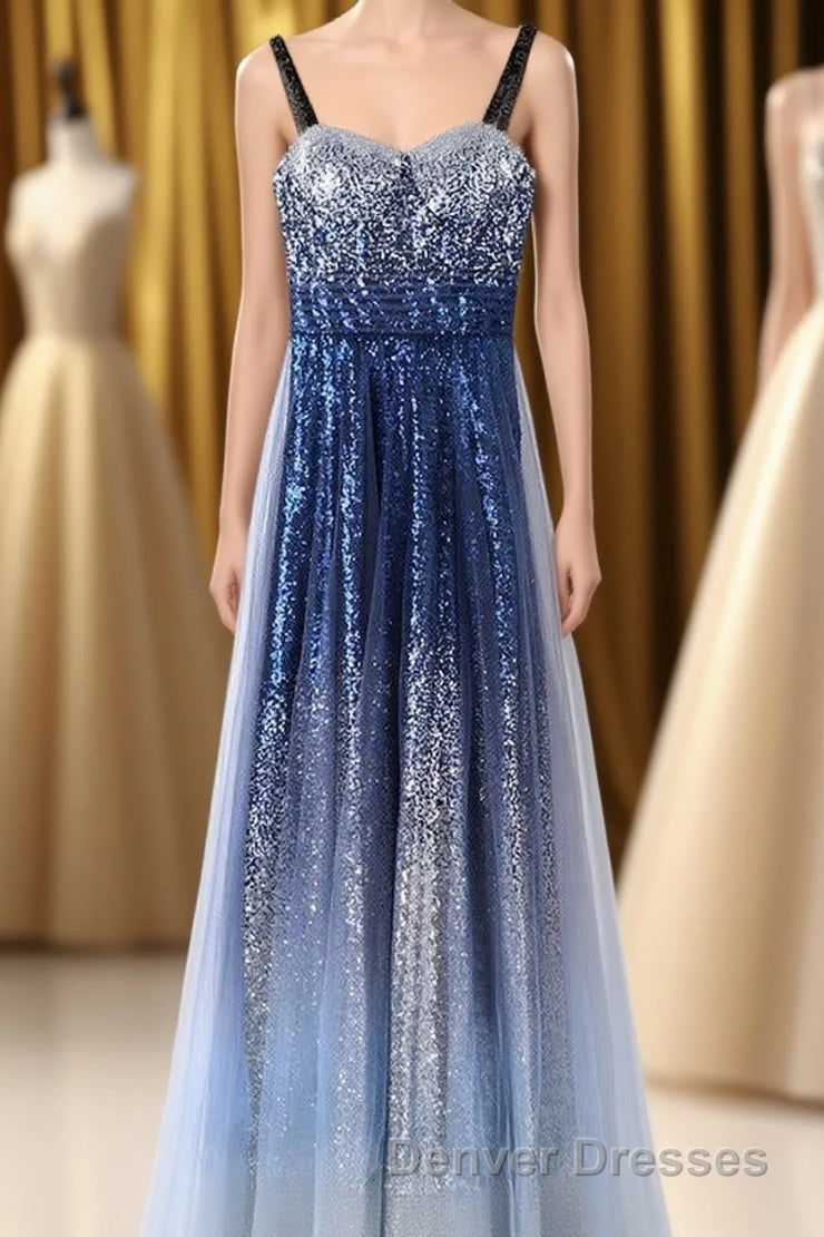 Chic Gorgeous Long A-line Ombre Sequin Floor Party Prom Dress Main image