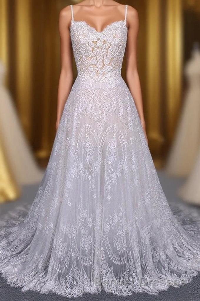 Charming Spaghetti Straps Long A-line Wedding Dress Beach Wedding Dress Main image