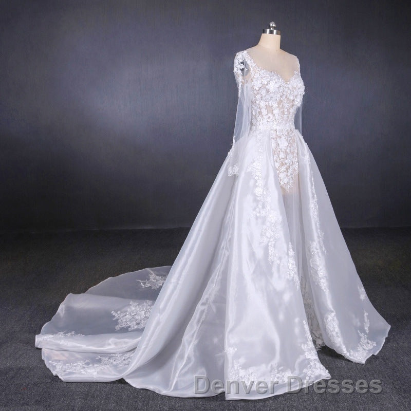Long Sleeves Simple Elegant Wedding Dress Lace Wedding Gowns