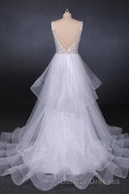 Charming V-neck Lace Wedding Dress Elegant Backless Wedding Gowns