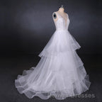 Charming V-neck Lace Wedding Dress Elegant Backless Wedding Gowns