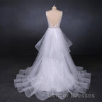 Charming V-neck Lace Wedding Dress Elegant Backless Wedding Gowns