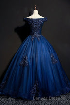 Off The Shoulder Lace Up Floor Length Princess Prom Dress With Lace Appliques